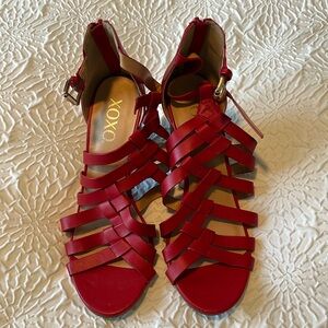 XOXO Red Heels with straps and zippered back